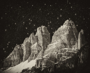 High Peaks of Dolomites. Italian Alps scenario at night