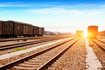 Fototapeta premium Rails under the sky background