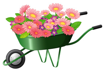 A construction cart with lots of flowers