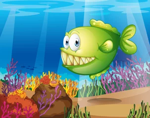 Afwasbaar Fotobehang Onderwaterwereld Een groene piranha