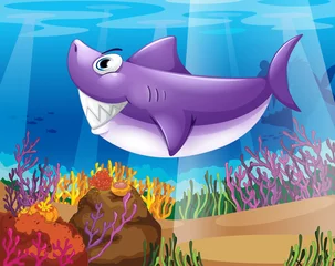 Poster Im Rahmen Ein Hai, der auf dem Meeresgrund lächelt © GraphicsRF