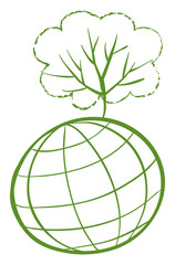 A green tree at the top of a globe