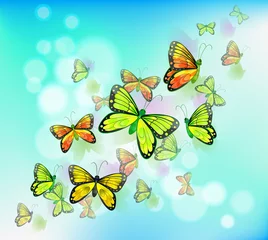 Fotobehang Vlinders Een blauw gekleurd briefpapier met vlinders