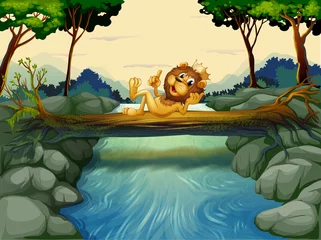 Deurstickers Rivier, meer Een leeuw met een kroon bij de rivier