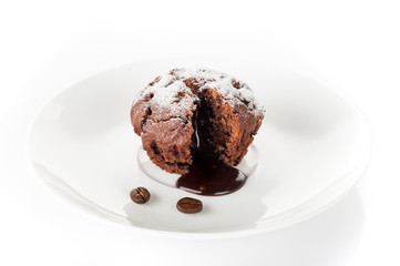 Chocolate muffin with melted chocolate