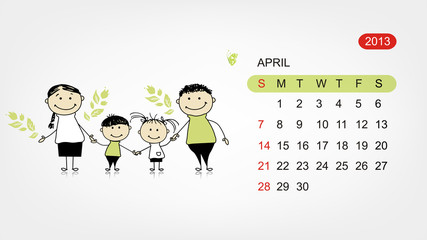 Vector calendar 2013. Family illustration for your design