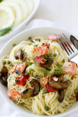 Capellini Pasta with Salmon and Vegetables