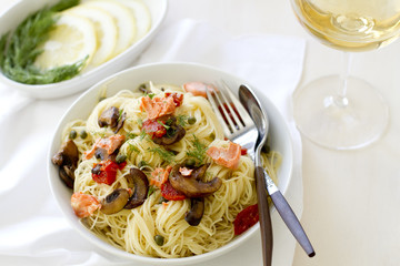 Capellini Pasta with Salmon and Vegetables