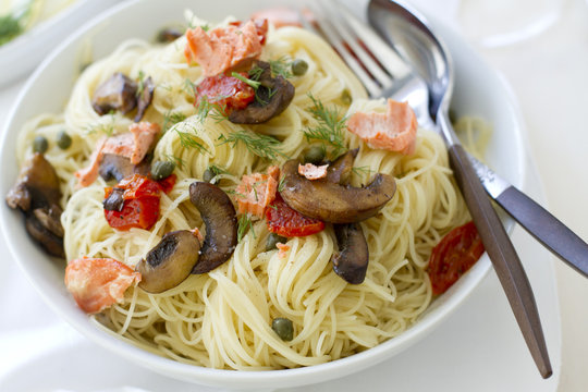 Capellini Pasta with Salmon and Vegetables