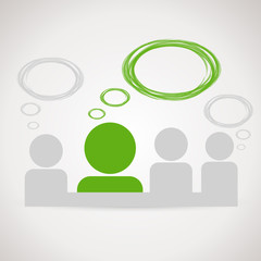 green transparent speech bubbles with people