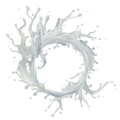 3d liquid milk splash round banner frame isolated