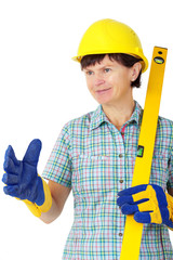 Construction worker with level