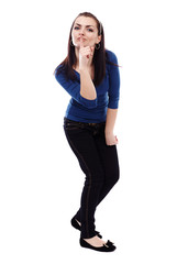 Fototapeta premium Young woman making silence gesture
