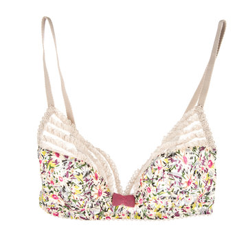 Pink bow frilly flowery white lacework cute bra