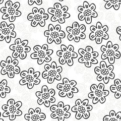 rysowane kwiaty na białym tle monochromatyczna wiosenna łąka