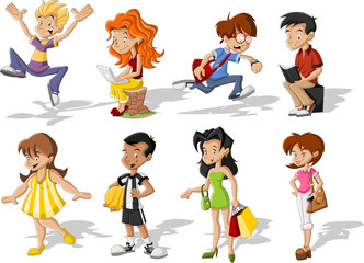 Group of cartoon young people. Teenagers.