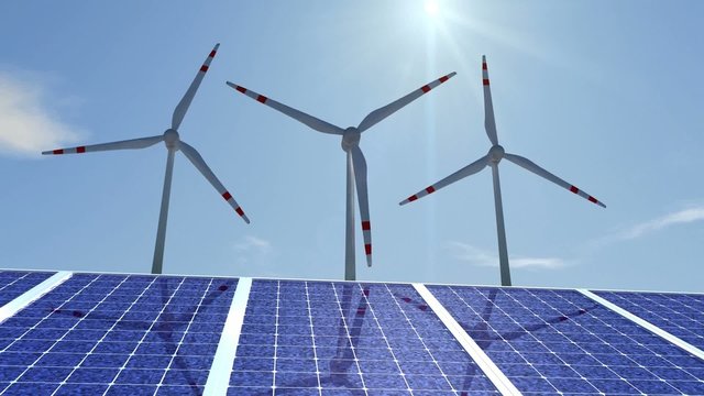 Zeitraffer mit langsamen Windanlagen und Solarzellen