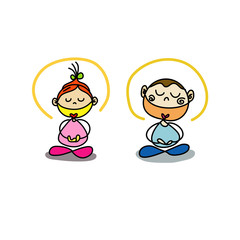 cartoon hand writing girls meditation