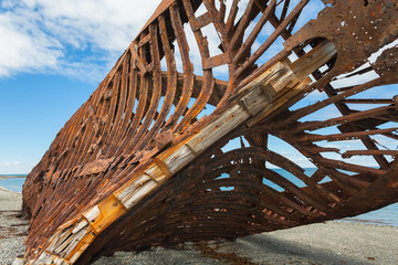 Ship-wreck, destroyed ships on the Atlantic coast of Patagonia
