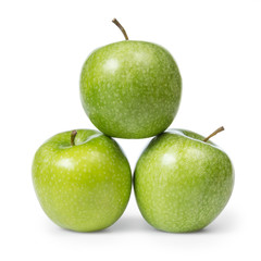 three fresh green granny smith apples