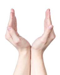adult man hands showing protection symbol