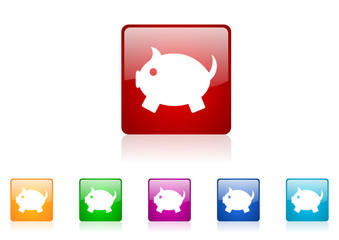 piggy bank vector glossy web icon set