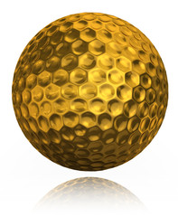 golden golf ball on white background