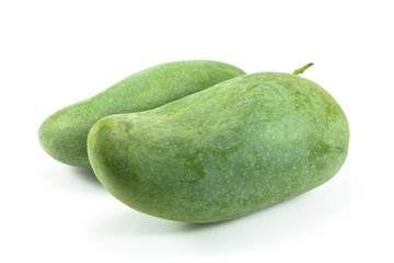 Green mangoes isolated on white background