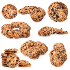 Collection of chocolate chip cookies isolated on white