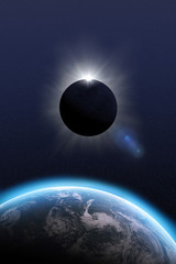 Total Eclipse Sun, moon, earth 3D