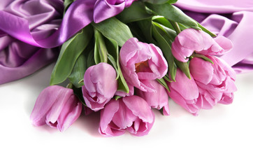 Beautiful bouquet of purple tulips
