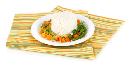 Delicious risotto with vegetables isolated on white
