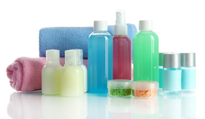 Hotel cosmetics kit isolated on white