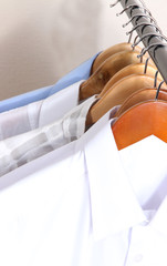 Men's shirts on hangers close-up