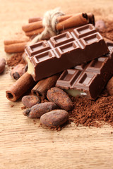 Composition of chocolate sweets, cocoa and  spices