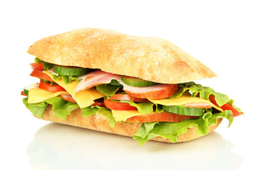 Fresh and tasty sandwich with ham and vegetables isolated