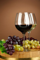 Glasses of red and white wine, grape