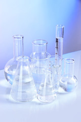 Test tubes on blue background