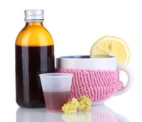 Cough syrup isolated on white