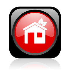 home black and red square web glossy icon