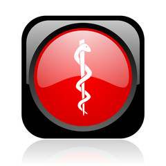 caduceus black and red square web glossy icon