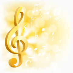 golden musical key with notes on yellow background
