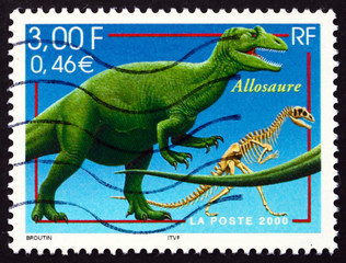 Postage stamp France 2000 Allosaurus, Extinct Dinosaur