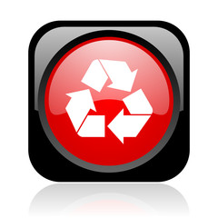 recycle black and red square web glossy icon