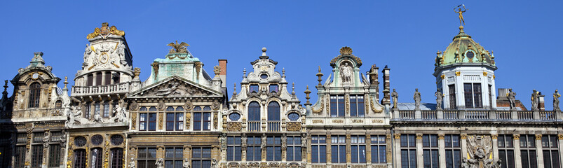 Panorama of the impressive Guildhalls in Grand Place, Brussels