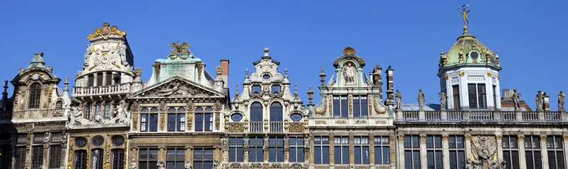 Afwasbaar Fotobehang Brussel Panorama van de indrukwekkende Gildehallen op de Grote Markt, Brussel