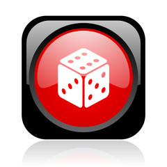 dice black and red square web glossy icon