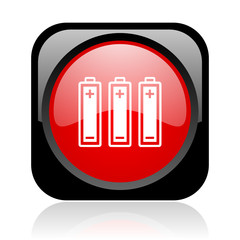 batteries black and red square web glossy icon