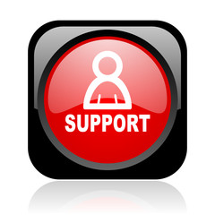 support black and red square web glossy icon