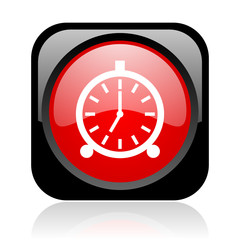 alarm clock black and red square web glossy icon